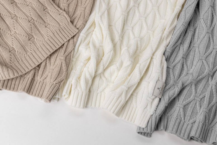 Ciepły kocyk ze 100% wełny merino cream Wave - premium collection / My Memi