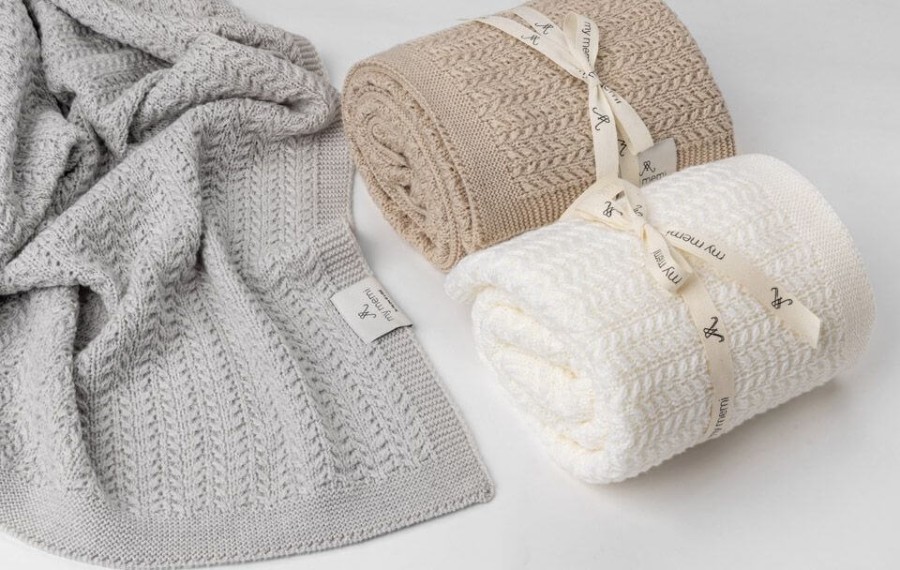 Otulacz ze 100% wełny merino light grey Leaves - premium collection / My Memi
