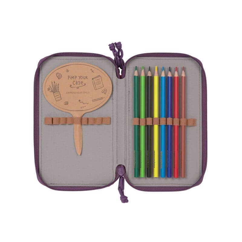 Potrójny piórnik – etui z wyposażeniem Unique, speckles berry / Lassig