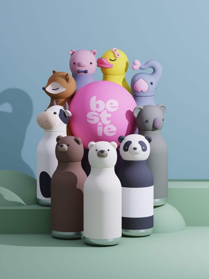 Butelka termiczna ze słomką Bestie, 460 ml - Panda / Asobu