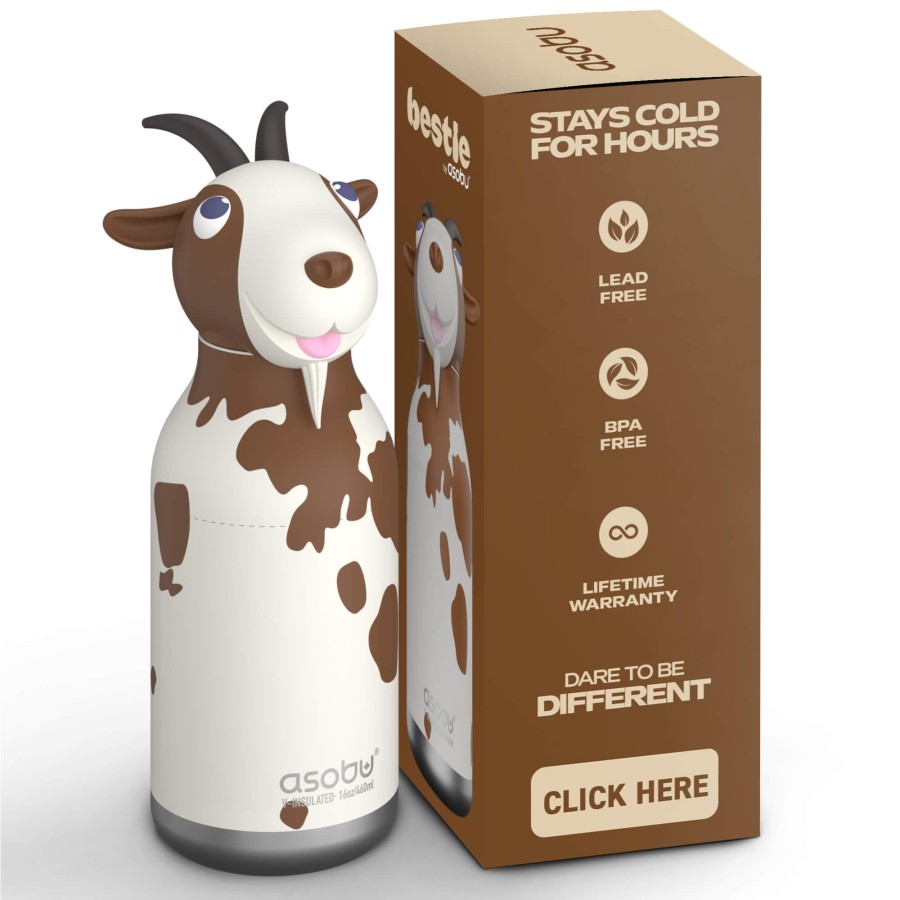 Butelka termiczna ze słomką Bestie, 460 ml - Koza / Asobu