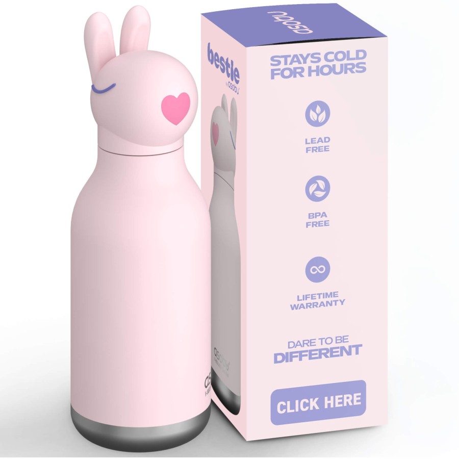 Butelka termiczna ze słomką Bestie, 460 ml - Królik / Asobu