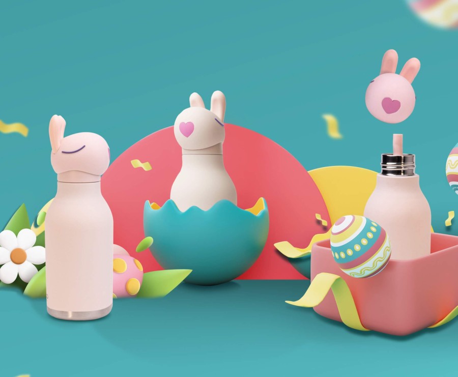 Butelka termiczna ze słomką Bestie, 460 ml - Królik / Asobu