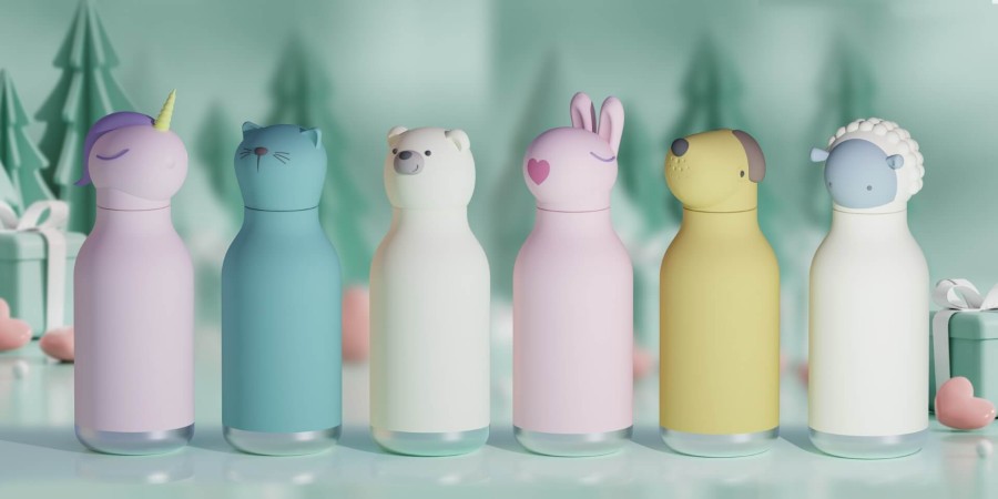 Butelka termiczna ze słomką Bestie, 460 ml - Królik / Asobu