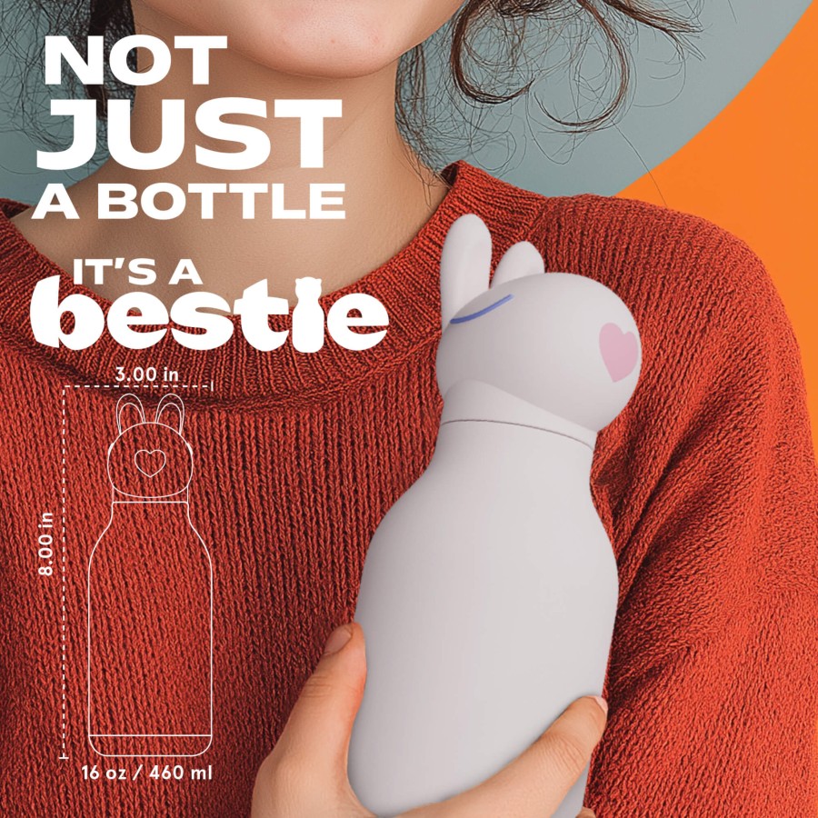 Butelka termiczna ze słomką Bestie, 460 ml - Królik / Asobu