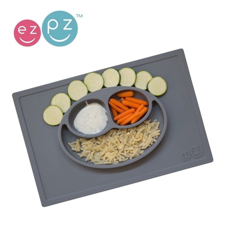 Silikonowy talerzyk z podkładką 2w1 Happy Mat szary / EZPZ