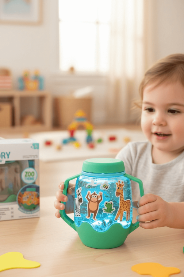 Zestaw sensoryczny DIY, świecący słoik z brokatami i figurkami Fun Fillers + naklejki gratis - ZOO / Glo Pals