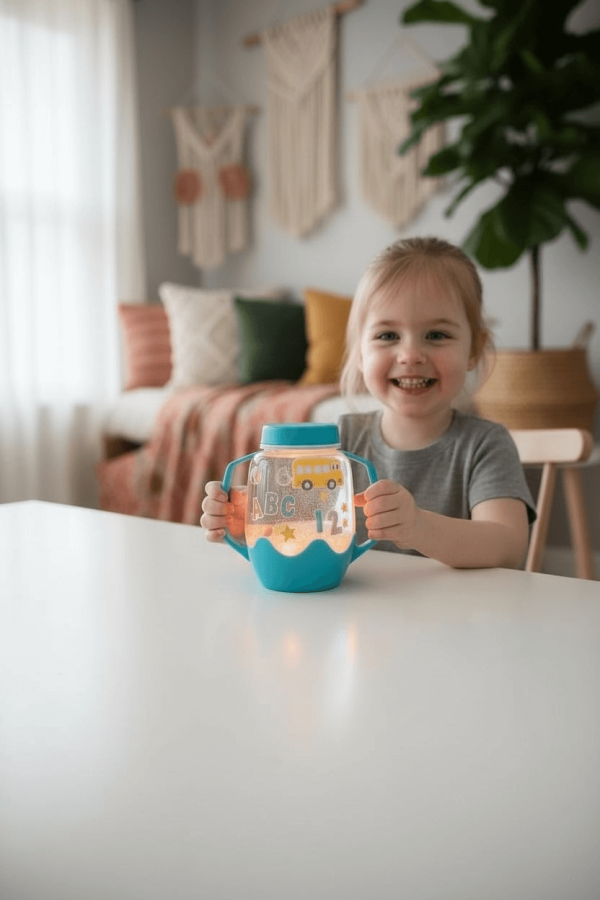 Zestaw sensoryczny DIY, świecący słoik z brokatami i figurkami Fun Fillers + naklejki gratis - ABC / Glo Pals