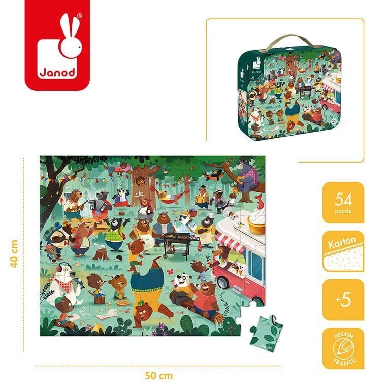 Puzzle obserwacyjne w walizce Rodzina misiów 54 elementy 5+ / Janod