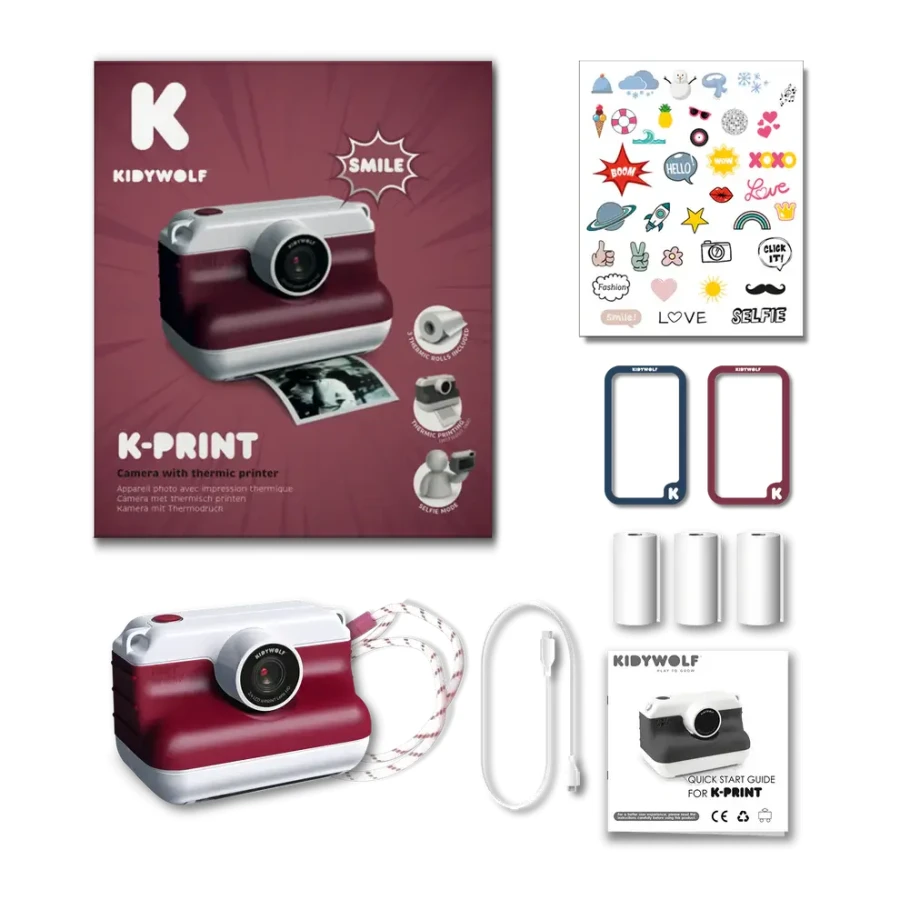 Aparat z drukarką dla dzieci K-PRINT - RED / Kidywolf