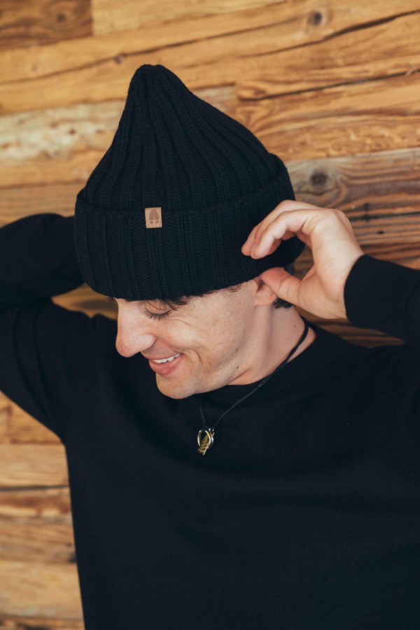 Czapka w prążek 100% wełny merino Rosomak - jeansowy / Kopyto
