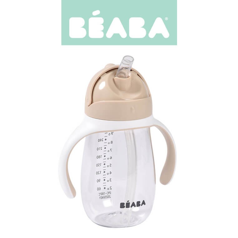 Bidon tritanowy ze słomką, 300 ml - clay earth / Beaba