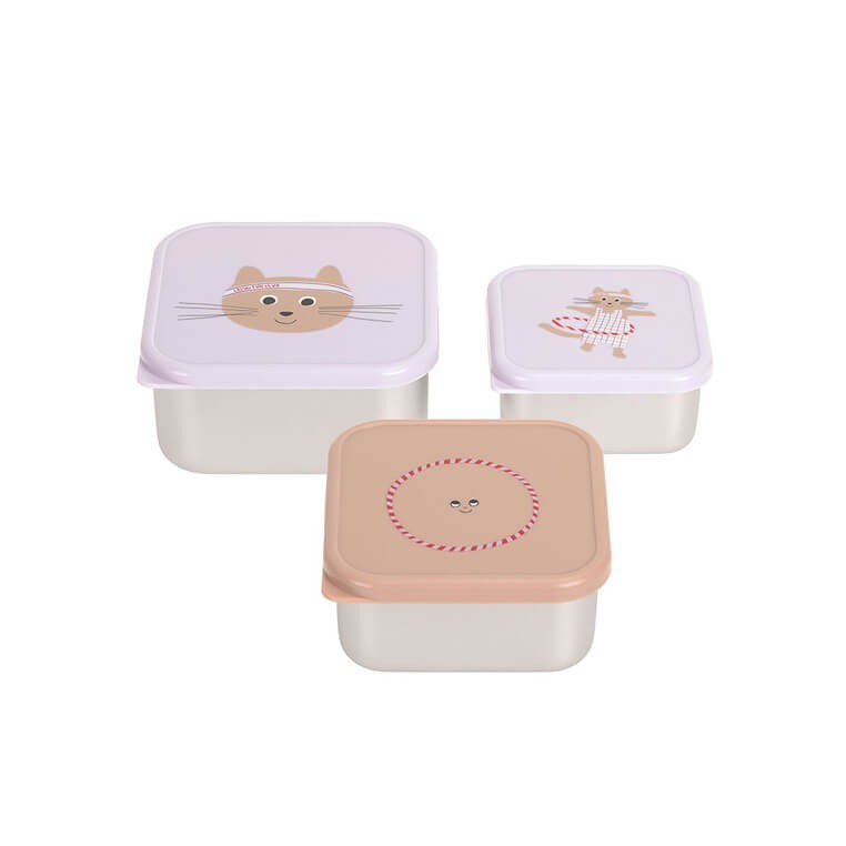 Pojemnik na przekąski snackbox ze stali nierdzewnej 3 szt. Tiny Team Kotek / Lassig
