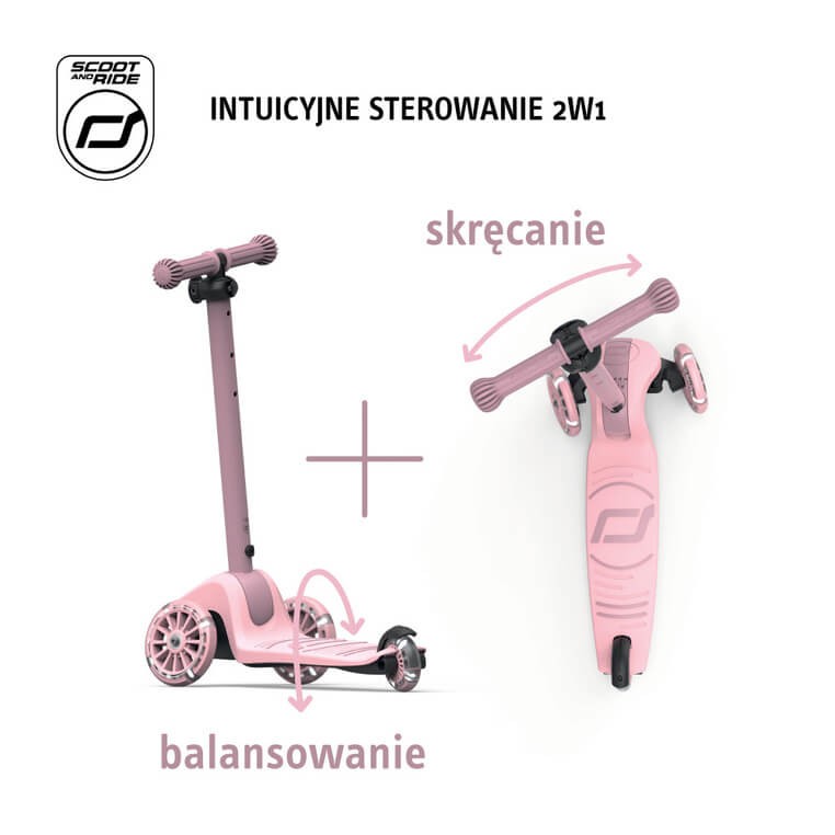 Highwaykick 3S Hulajnoga z systemem sterowania 2w1 i kółkami LED składana 3+ Rose / Scootandride