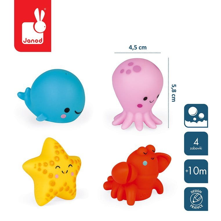 Zestaw do kąpieli 4 zwierzątka morskie 10 m+ / Janod