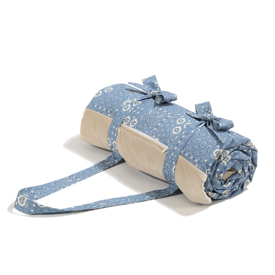 Koc piknikowy z kieszonką, mata do zabawy XXL 180x190 - BANDANA DENIM / La Millou