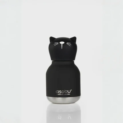 Butelka termiczna ze słomką Mini Bestie, 200 ml - Czarny Kot / Asobu