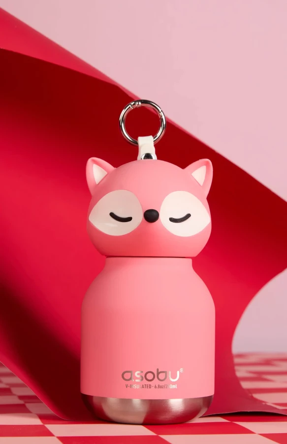 Butelka termiczna ze słomką Mini Bestie, 200 ml - Różowy Lis / Asobu