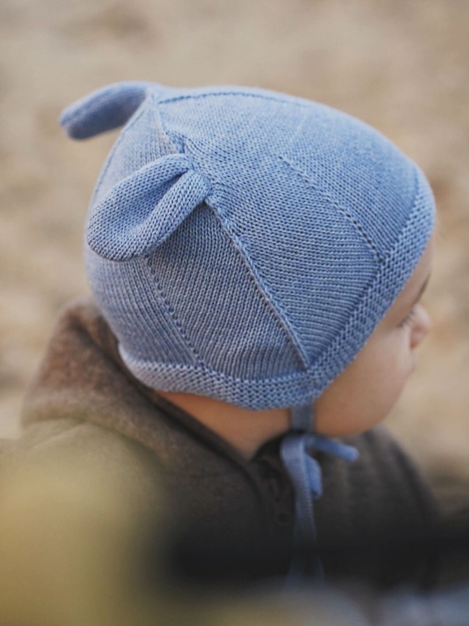 Wiązana czapka z uszkami 100% merino - OAT / Patulove