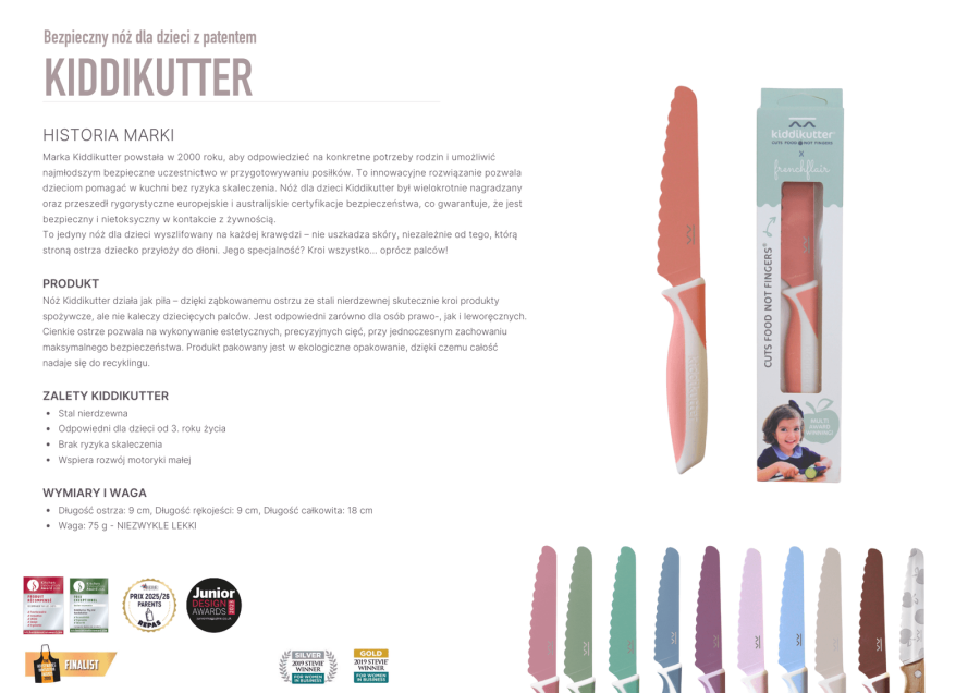 Bezpieczny nóż do nauki krojenia dla dzieci MOKA / KiddiKutter