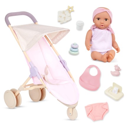 Lalka niemowlę z wózkiem spacerowym i akcesoriami / LullaBaby