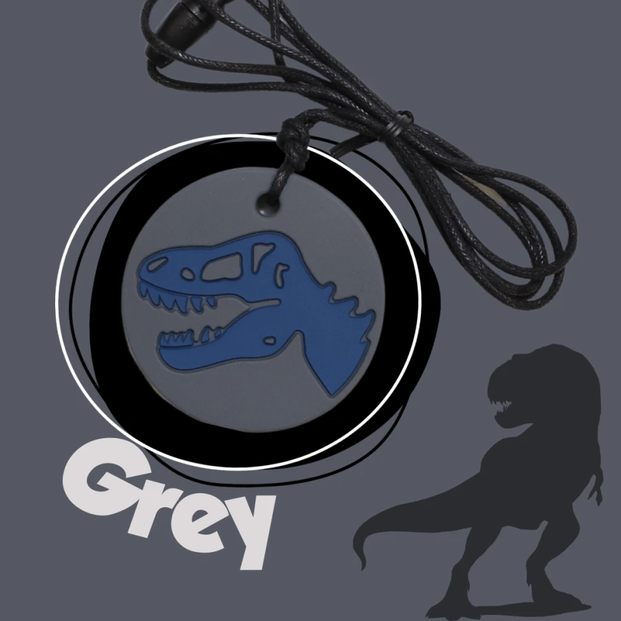 Gryzak terapeutyczny, antystresowy naszyjnik - Dinozaur szary / Jellystone