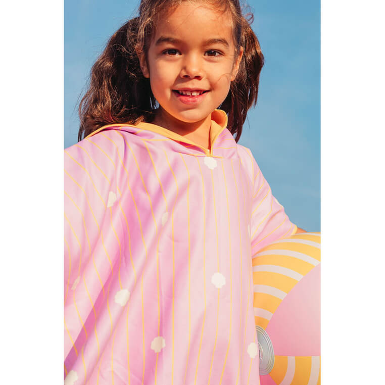 Dwustronne poncho kąpielowe dla dzieci Banana Pink / QUUT