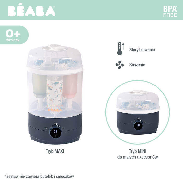 USZKODZONE OPAKOWANIE: Sterylizator parowy z suszarką 2w1 Steril 'n' dry Night blue / Beaba