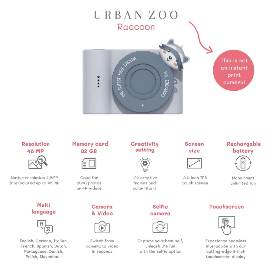 Aparat cyfrowy dla dzieci Urban Zoo - Raccoon / The Zoofamily