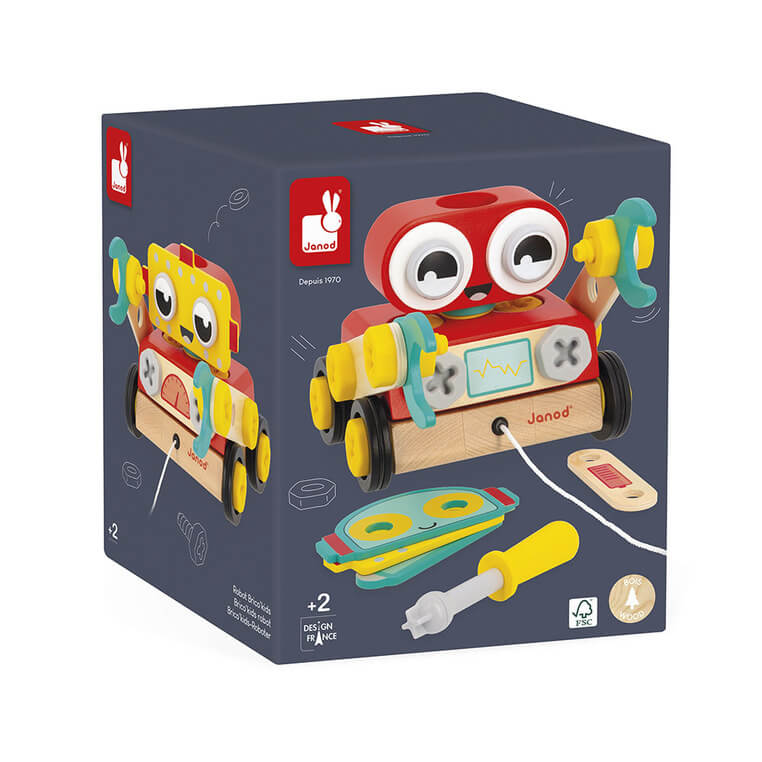 Drewniany robot do skręcania i ciągnięcia Brico ‘Kids 2+ / Janod