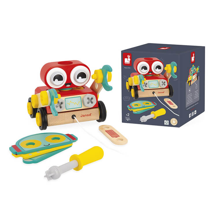 Drewniany robot do skręcania i ciągnięcia Brico ‘Kids 2+ / Janod