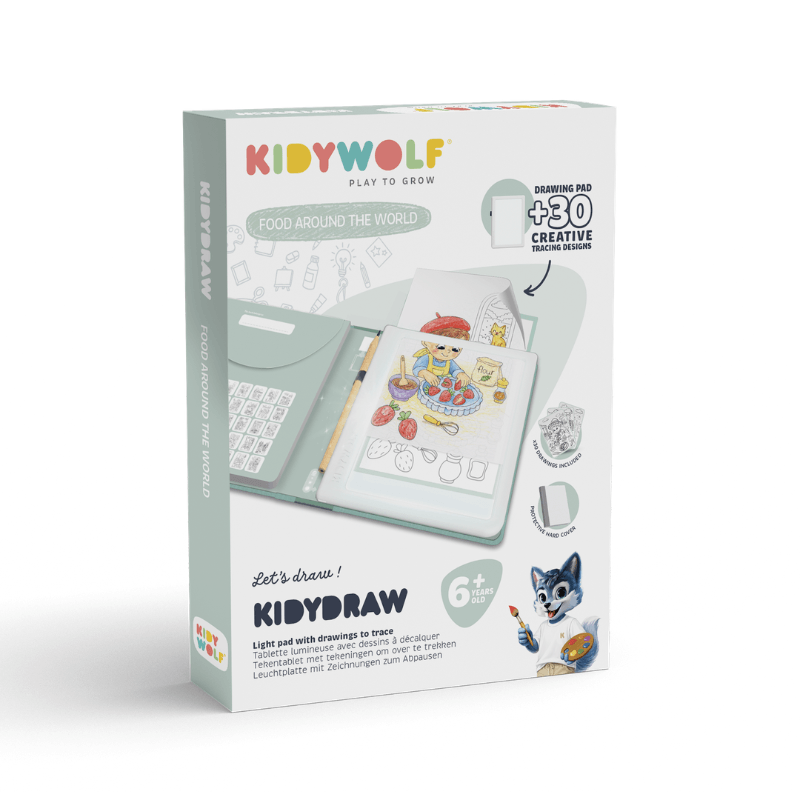 Tablet graficzny z szablonami do rysowania KIDYDRAW-PAD - Food around the world / Kidywolf