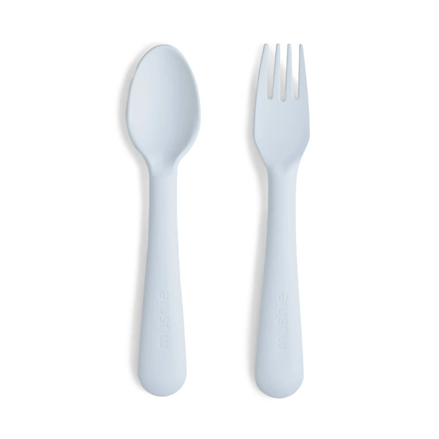 Sztućce dla dzieci, łyżka i widelec - Powder Blue / Mushie