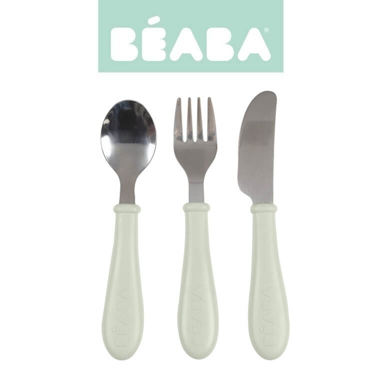 Sztućce ze stali nierdzewnej 12 m+ Misty green / Beaba