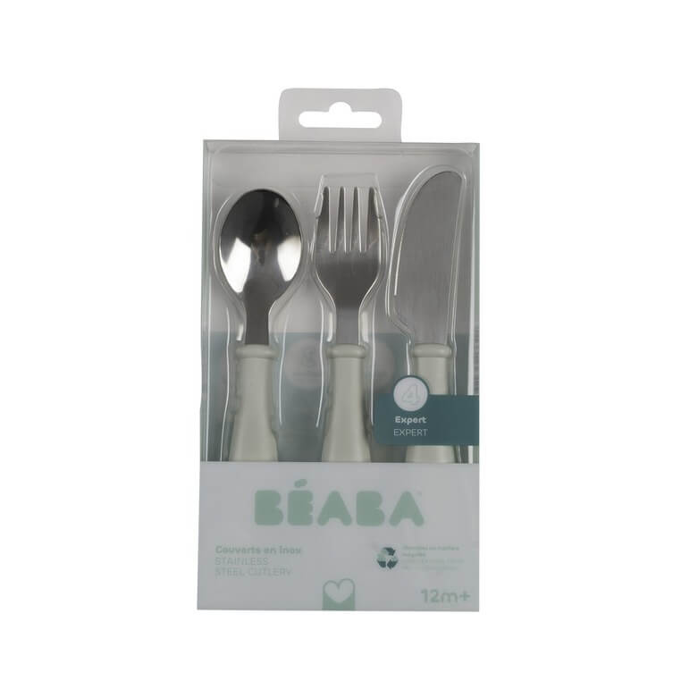 Sztućce ze stali nierdzewnej 12 m+ Misty green / Beaba