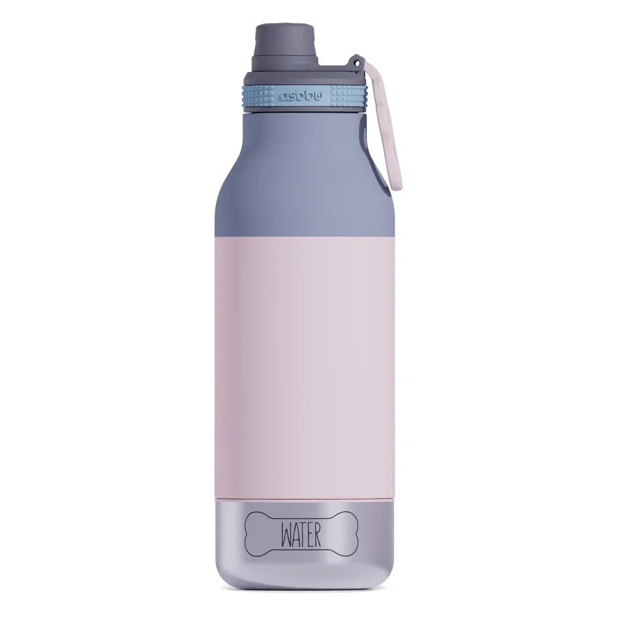 Butelka z miskami dla psa Buddy, 1L - pastel pink / Asobu