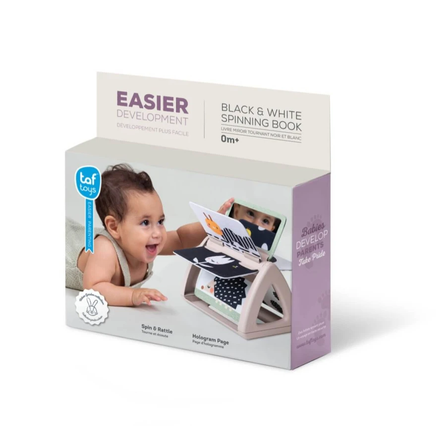 Obracająca się książeczka grzechocząca Tummy Time - Czarno-Biała / Taf Toys