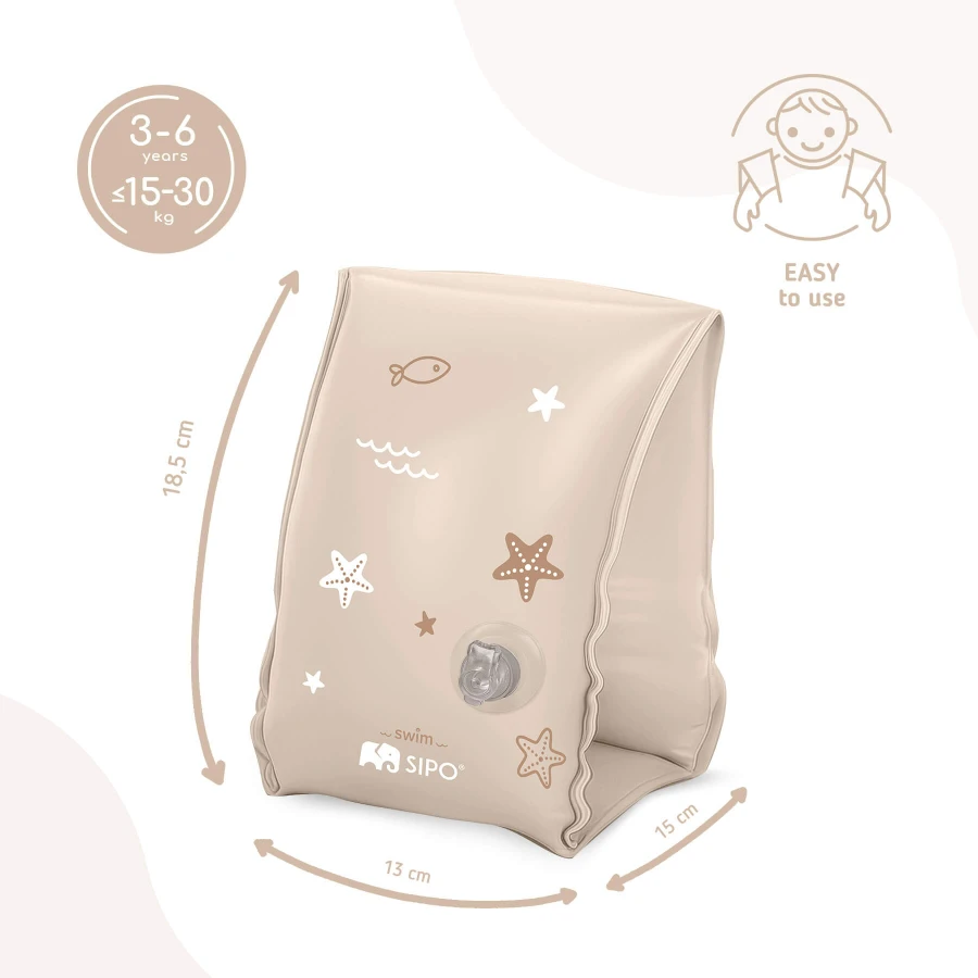 Dmuchane rękawki do pływania dla dzieci 3-6 lat (15-30 kg) - beżowe / SIPO