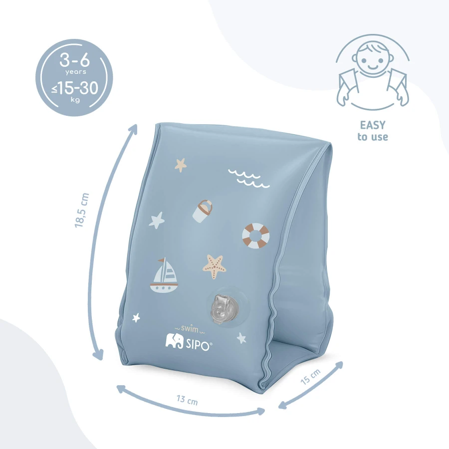 Dmuchane rękawki do pływania dla dzieci 3-6 lat (15-30 kg) - niebieskie / SIPO