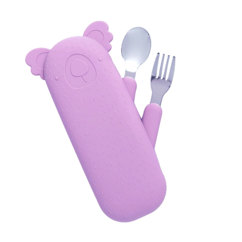 Zestaw sztućców Koala Zoe z silikonowym etui - Lilac / the cotton cloud