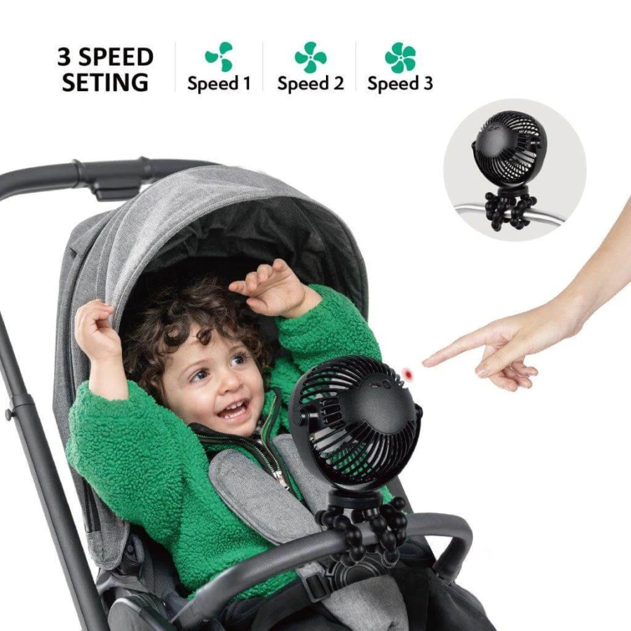Bezprzewodowy wiatraczek 360° do wózka USB-C / Titanium Baby