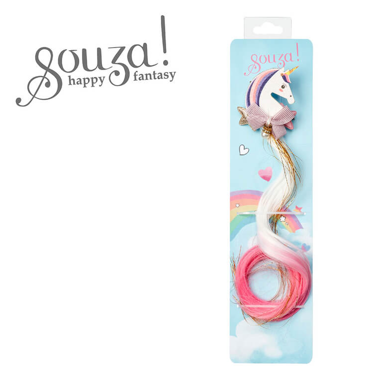 Spinka do włosów doczepiane pasemko biało-różowe Jednorożec / Souza!