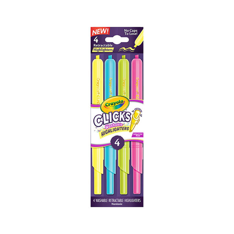 Flamastry zakreślacze automatyczne zmywalne Clicks 4szt. 8+ / Crayola