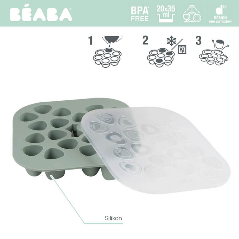 Silikonowy pojemnik do mrożenia 20 x 35 ml Sage green / Beaba