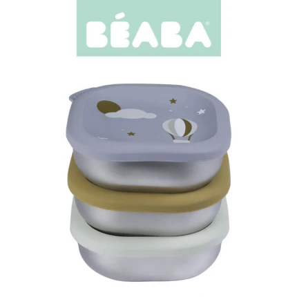 Pojemnik na jedzenie ze stali nierdzewnej z silikonową pokrywką, 250ml, 3 szt. - Adventure / Beaba