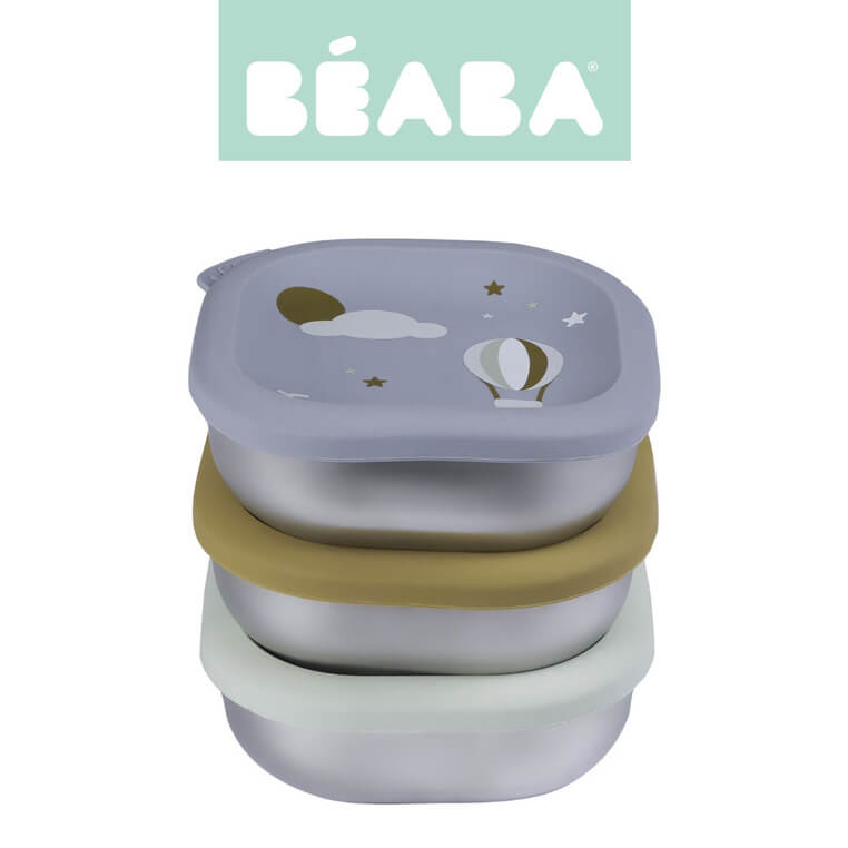 Pojemnik na jedzenie ze stali nierdzewnej z silikonową pokrywką, 250ml, 3 szt. - Adventure / Beaba