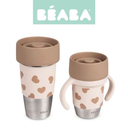 Kubek dla mamy i kubek treningowy 360° ze stali nierdzewnej Mini&Me BigLove, 2szt. / Beaba
