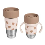 Kubek dla mamy i kubek treningowy 360° ze stali nierdzewnej Mini&Me BigLove, 2szt. / Beaba