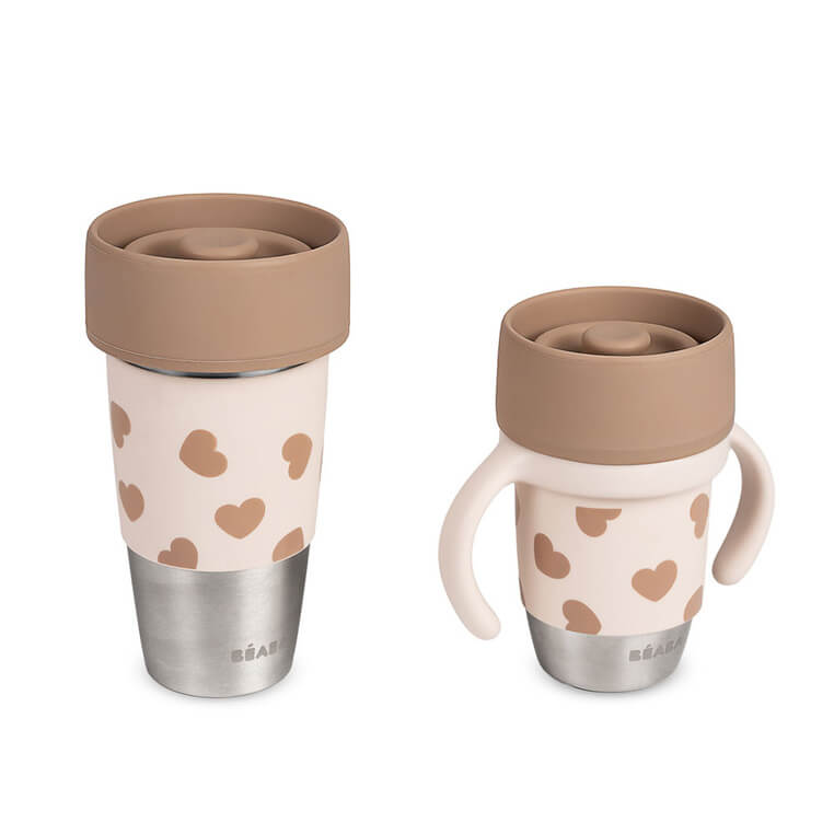 Kubek dla mamy i kubek treningowy 360° ze stali nierdzewnej Mini&Me BigLove, 2szt. / Beaba