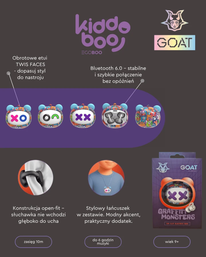 GOAT Earbuds Graffiti słuchawki bezprzewodowe z etui i wisiorkiem / Kiddoboo